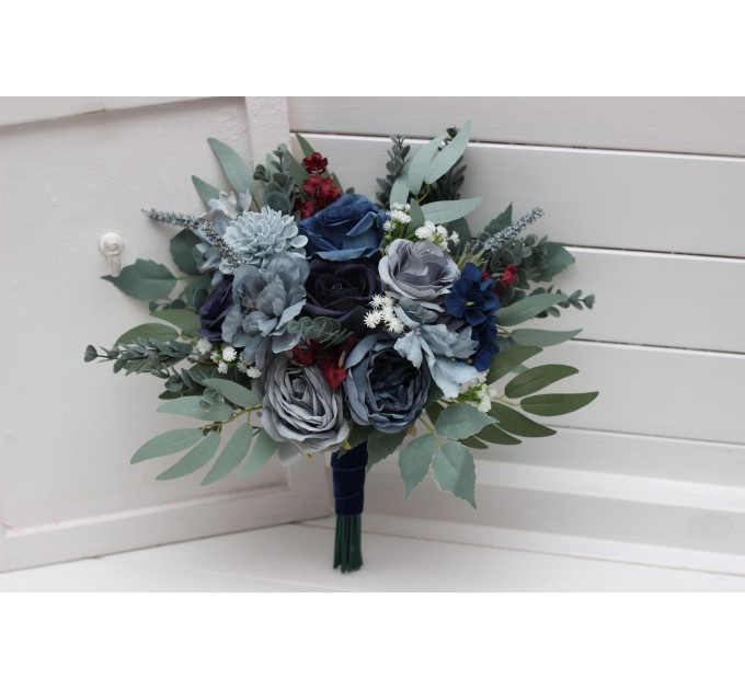 Bouquets in navy blue dusty blue burgundy sage greencolor theme. Bridal bouquet. Faux bouquet. Bridesmaid bouquet. 5332