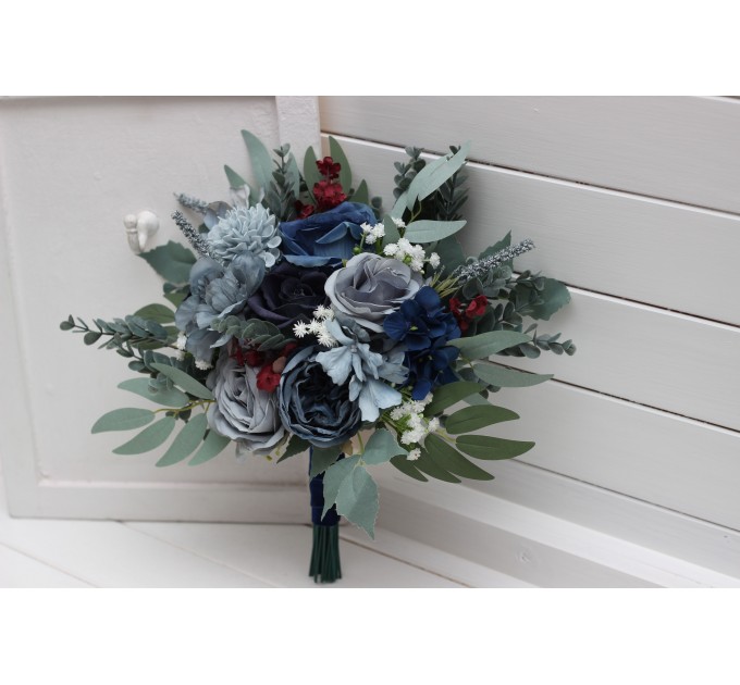 Bouquets in navy blue dusty blue burgundy sage greencolor theme. Bridal bouquet. Faux bouquet. Bridesmaid bouquet. 5332