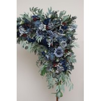  Flower arch arrangement in navy blue dusty blue burgundy sage green colors.  Arbor flowers. Floral archway. Faux flowers for wedding arch. 5332