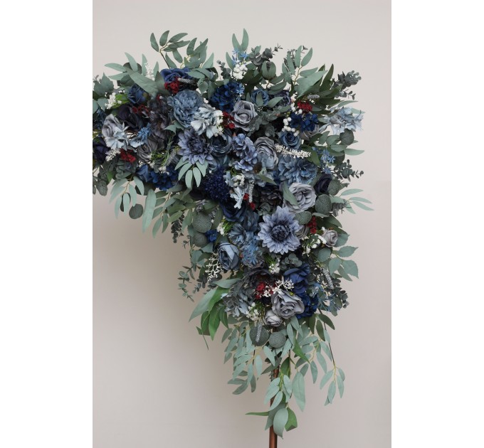  Flower arch arrangement in navy blue dusty blue burgundy sage green colors.  Arbor flowers. Floral archway. Faux flowers for wedding arch. 5332