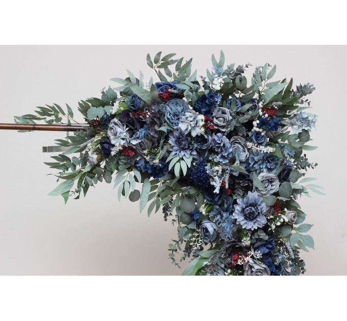  Flower arch arrangement in navy blue dusty blue burgundy sage green colors.  Arbor flowers. Floral archway. Faux flowers for wedding arch. 5332