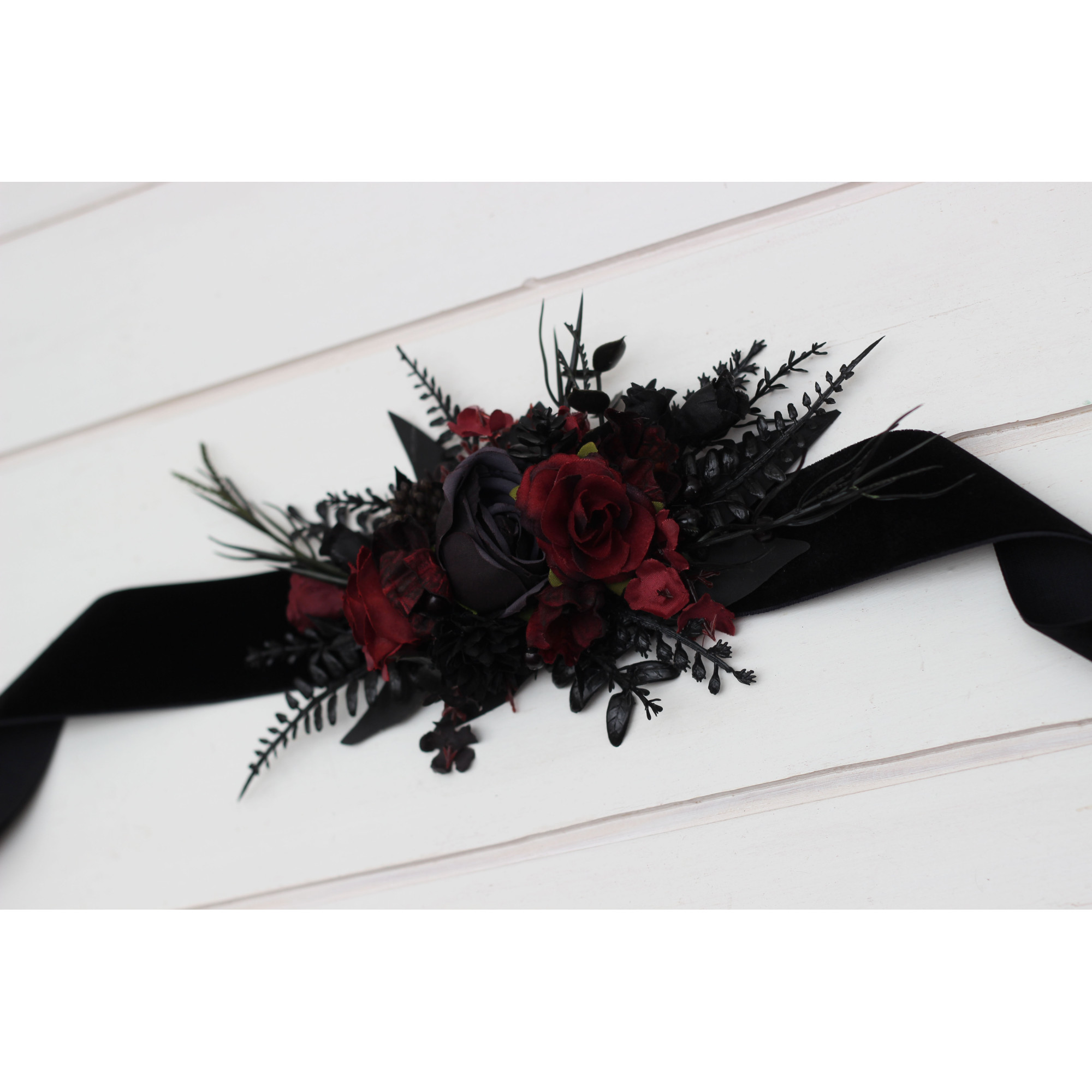 Wedding Flower Belt – Burgundy & Black Floral Sash for  display picture 1
