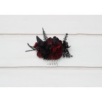 Flower comb in black burgundy color scheme. Wedding accessories for hair. Bridal flower comb. Bridesmaid floral comb. 5325