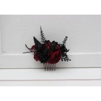 Flower comb in black burgundy color scheme. Wedding accessories for hair. Bridal flower comb. Bridesmaid floral comb. 5325