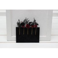  Set of  5 bobby pins in black-burgundy color scheme. Hair accessories. Flower accessories for wedding.  5325