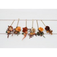  Set of  6 bobby pins in  terracotta rust orange color scheme. Hair accessories. Flower accessories for wedding.  5331