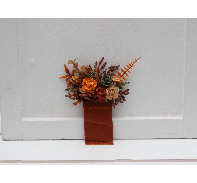 Terracotta rust orange pocket flowers. Pocket boutonniere. Flower accessories. Square flowers. 5331