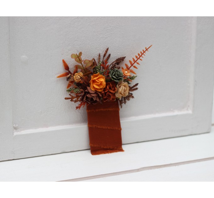 Terracotta rust orange pocket flowers. Pocket boutonniere. Flower accessories. Square flowers. 5331