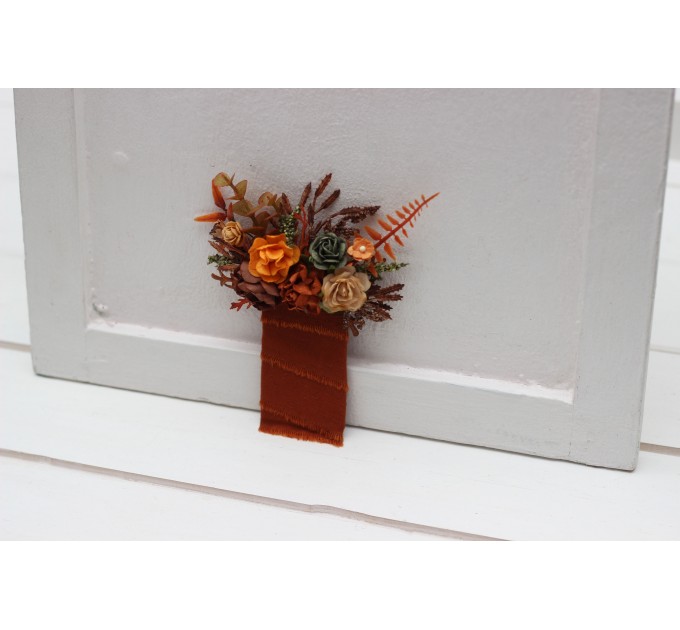 Terracotta rust orange pocket flowers. Pocket boutonniere. Flower accessories. Square flowers. 5331