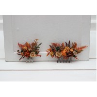 Flower comb in terracotta rust orange color scheme. Wedding accessories for hair. Bridal flower comb. Bridesmaid floral comb. 5331