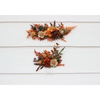 Flower comb in terracotta rust orange color scheme. Wedding accessories for hair. Bridal flower comb. Bridesmaid floral comb. 5331