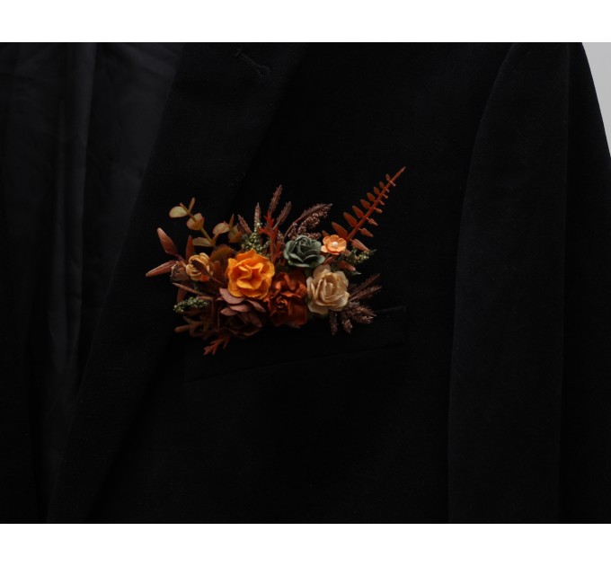 Terracotta rust orange pocket flowers. Pocket boutonniere. Flower accessories. Square flowers. 5331