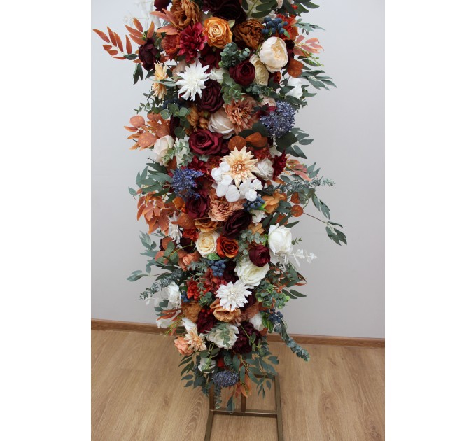  Flower arch arrangement in rust burgundy  ivory colors.  Arbor flowers. Floral archway. Faux flowers for wedding arch. 0007