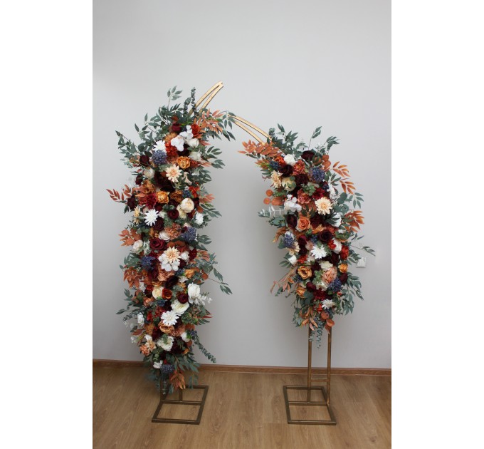  Flower arch arrangement in rust burgundy  ivory colors.  Arbor flowers. Floral archway. Faux flowers for wedding arch. 0007