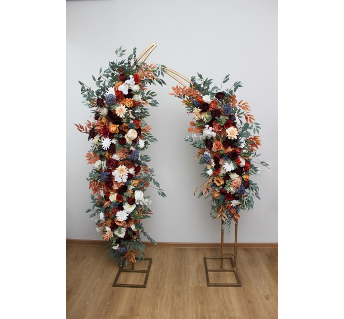  Flower arch arrangement in rust burgundy  ivory colors.  Arbor flowers. Floral archway. Faux flowers for wedding arch. 0007