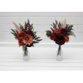 Mini bouquets for vases in red burgundy orange color scheme. Flowers for wedding decor. Table flowers. Centerpiece. 5077