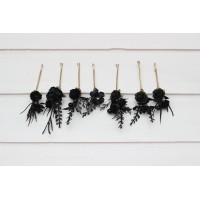  Set of 7 black hair pins. Flower hair pins. Hair accessories. Flower accessories for wedding.  Bridesmaid gift.  Halloween wedding. Gothic wedding. 5336