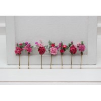  Set of  7 bobby pins in  magenta pink color scheme. Flower hair pins. Hair accessories. Flower accessories for wedding.  Bridesmaid gift.  5335