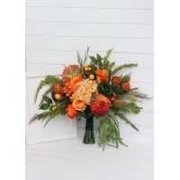 Bouquets in orange green color theme. Bridal bouquet. Faux bouquet. Bridesmaid bouquet. 5337