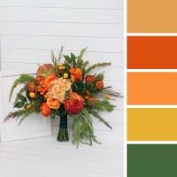 Bouquets in orange green color theme. Bridal bouquet. Faux bouquet. Bridesmaid bouquet. 5337