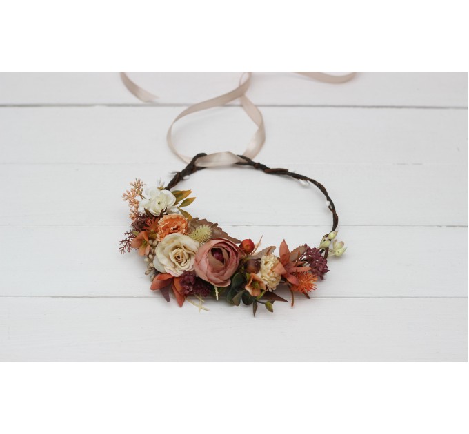 Cr-2 Orange ivory rust terracotta  flower crown. Hair wreath. Flower girl crown. Wedding flowers. 0029 EU UK