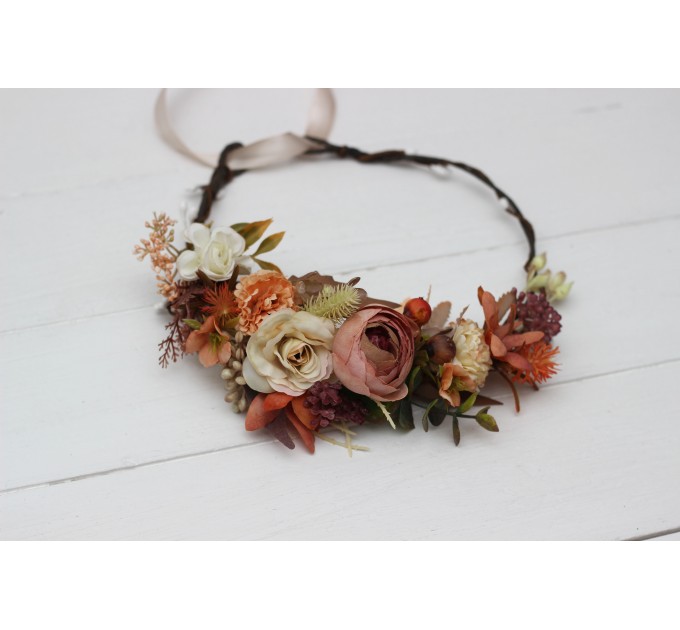 Cr-2 Orange ivory rust terracotta  flower crown. Hair wreath. Flower girl crown. Wedding flowers. 0029 EU UK