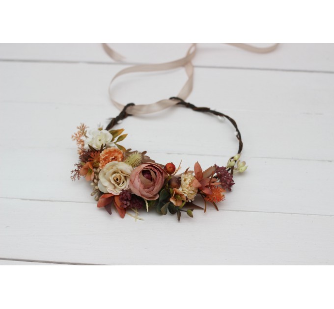 Cr-2 Orange ivory rust terracotta  flower crown. Hair wreath. Flower girl crown. Wedding flowers. 0029 EU UK