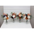 Mini bouquets for vases in rust navy blue ivory color scheme. Flowers for wedding decor. Table flowers. Centerpiece. 0007