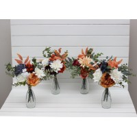 Mini bouquets for vases in rust navy blue ivory color scheme. Flowers for wedding decor. Table flowers. Centerpiece. 0007