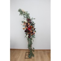  Flower arch arrangement in burgundy burnt orange colors.  Arbor flowers. Floral archway. Faux flowers for wedding arch. 5160