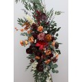  Flower arch arrangement in burgundy burnt orange colors.  Arbor flowers. Floral archway. Faux flowers for wedding arch. 5160