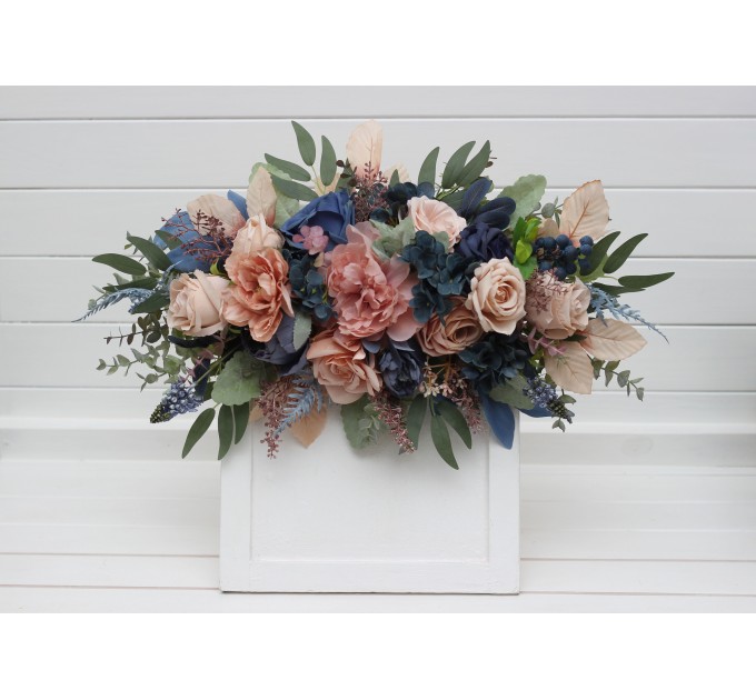  Flower arch arrangement in navy blue dusty rose colors.  Arbor flowers. Floral archway. Faux flowers for wedding arch. 5245