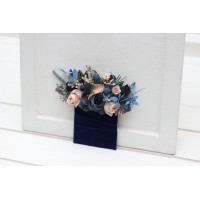 Pocket boutonniere in navy blue dusty rose color scheme. Flower accessories. Pocket flowers. Square flowers. 5245