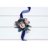  Wedding boutonnieres and wrist corsage  in navy blue dusty rose color scheme. Flower accessories. 5245