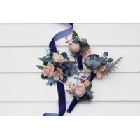  Wedding boutonnieres and wrist corsage  in navy blue dusty rose color scheme. Flower accessories. 5245