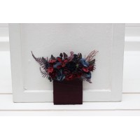 Pocket boutonniere in burgundy purple navy blue color scheme. Flower accessories. Pocket flowers. Square flowers. 5338