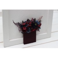 Pocket boutonniere in burgundy purple navy blue color scheme. Flower accessories. Pocket flowers. Square flowers. 5338