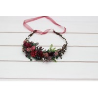 Burgundy dusty rose flower crown. Hair wreath. Flower girl crown. Wedding flowers. 5341