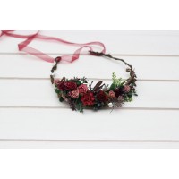 Burgundy dusty rose flower crown. Hair wreath. Flower girl crown. Wedding flowers. 5341