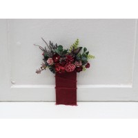  Wedding boutonnieres in burgundy dusty rose color scheme. Flower accessories. Pocket boutonniere. Square flowers. 5341