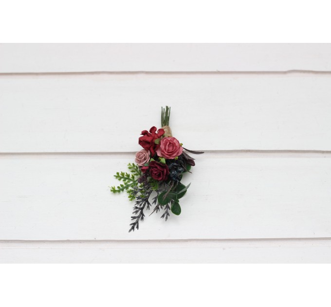  Wedding boutonnieres in burgundy dusty rose color scheme. Flower accessories. Pocket boutonniere. Square flowers. 5341