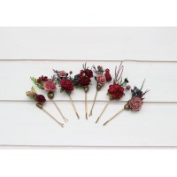  Set of 7 bobby pins in burgundy dusty rose color scheme. Flower hair pins. Hair accessories. Flower accessories for wedding.  Bridesmaid gift.  5341