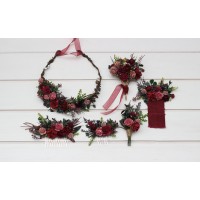 Burgundy dusty rose flower crown. Hair wreath. Flower girl crown. Wedding flowers. 5341