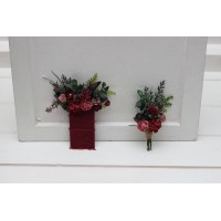  Wedding boutonnieres in burgundy dusty rose color scheme. Flower accessories. Pocket boutonniere. Square flowers. 5341