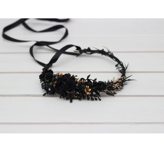 Black gold flower crown. Hair wreath. Flower girl crown. Wedding flowers. 5283