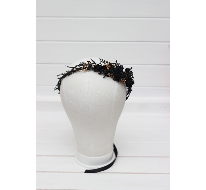 Black gold flower crown. Hair wreath. Flower girl crown. Wedding flowers. 5283