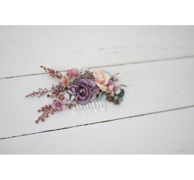 Flower comb in dusty rose purple pink color scheme. Wedding accessories for hair. Bridal flower comb. Bridesmaid floral comb. 0004  EU UK