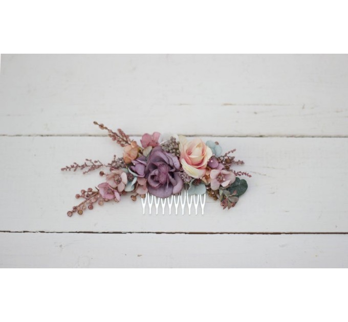 Flower comb in dusty rose purple pink color scheme. Wedding accessories for hair. Bridal flower comb. Bridesmaid floral comb. 0004  EU UK