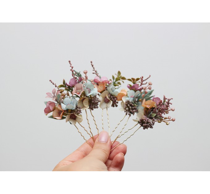  Set of 5 hair pins in  dusty rose purple pink color scheme. Hair accessories. Flower accessories for wedding. 0004 EU UK