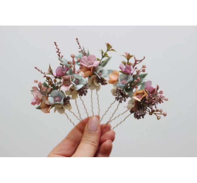  Set of 5 hair pins in  dusty rose purple pink color scheme. Hair accessories. Flower accessories for wedding. 0004 EU UK